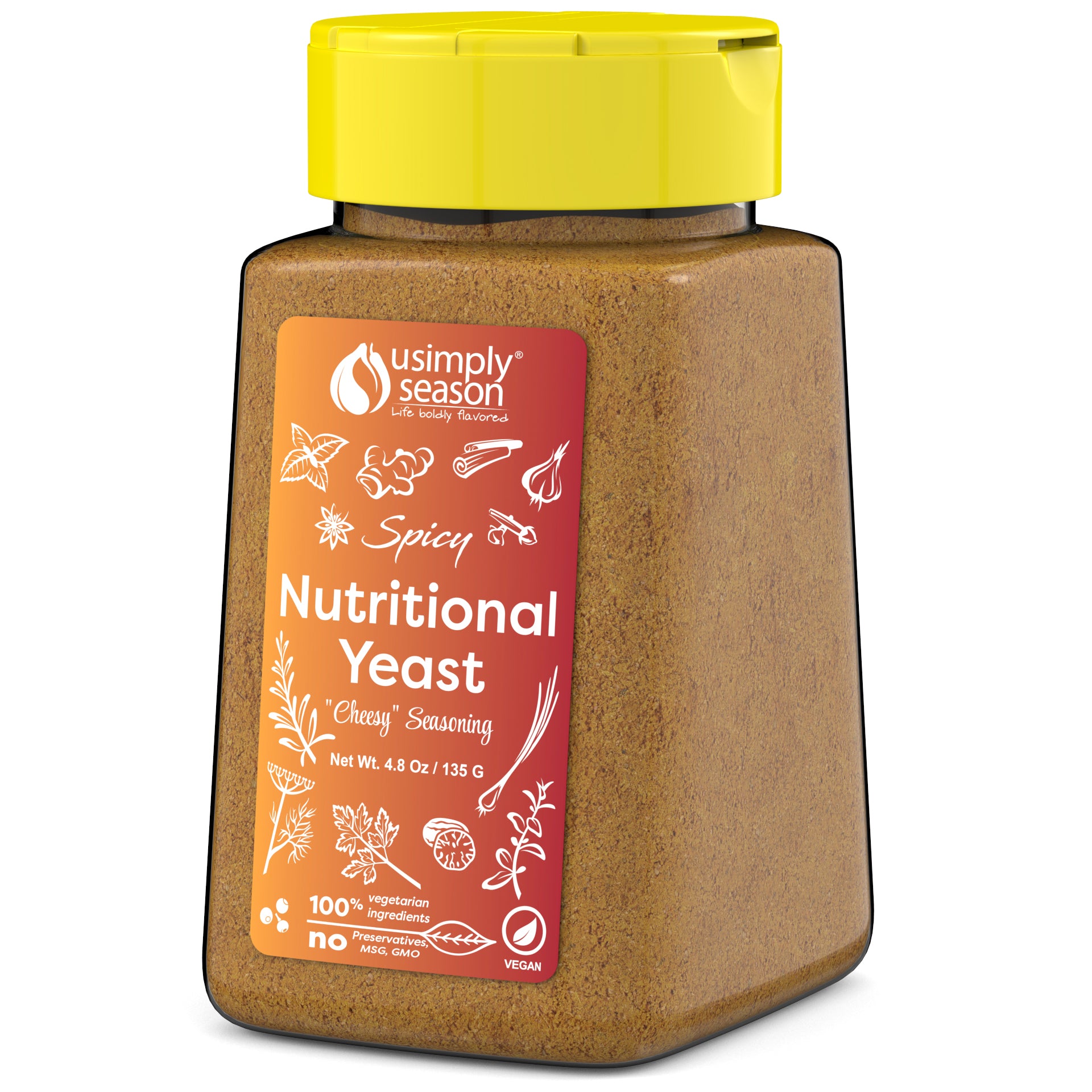 USimplySeason Spicy Nutritional Yeast, 4.8oz - Cheesy Sprinkle | Vegan, Gluten-Free, Rich in Flavor